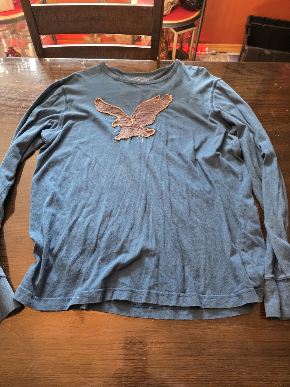 American Eagle Outfitters Long Sleeve Blue Tee with Eagle Patch